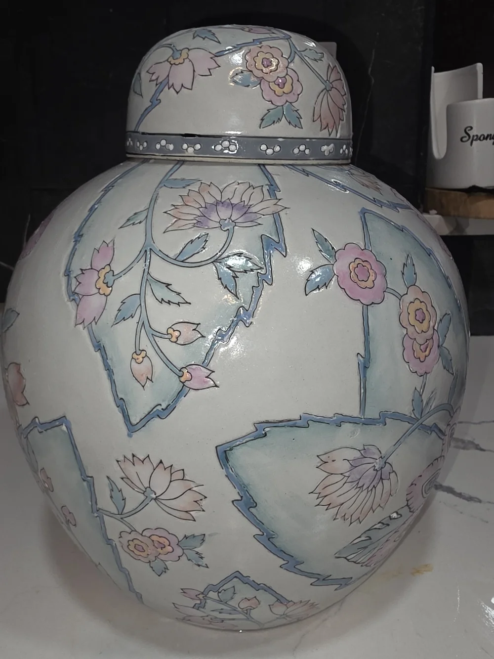 Vintage WBI Pastel Floral Ginger Jar - Large 10” Chinoiserie Temple Jar